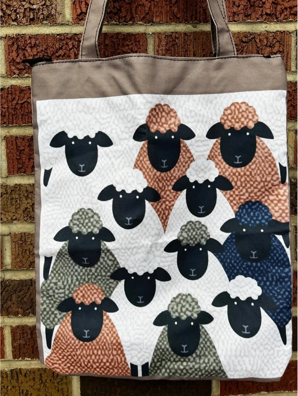 Earthy Multicolored Sheep Canvas Zipper Tote Purse Bag